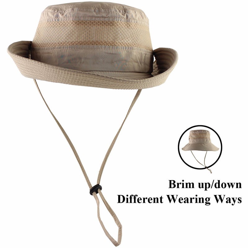 CAMOLAND Breathable Wide Brim Boonie Hat Outdoor UPF 50+ Sun Protection Mesh Safari Cap for Travel Fishing (Khaki) - Image 4